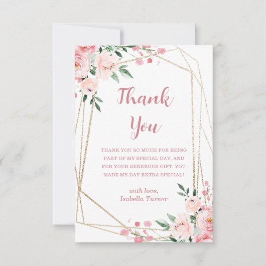 Blütenrosa | Geburtstag Danke Karte (Vorderseite)