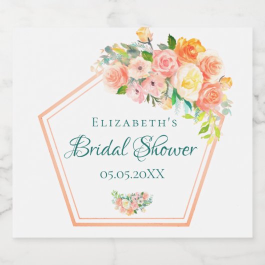 Blütenrosa geometrisches Brautparty aus Kupfer Schaumweinetikett (Einzelnes Label)