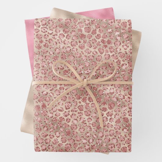 Blütenrosa Glitzer Leopard Geschenkpapier Set (Beispiel)