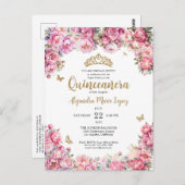 Blütenrosa Glitzer Tiara Quinceñera Postkarte (Vorne/Hinten)