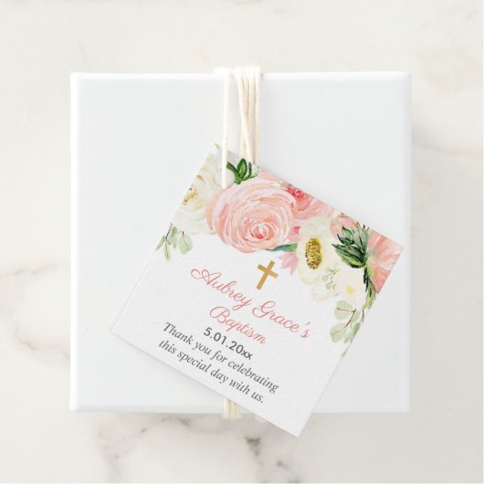 Blütenrosa Goldblortafel erste Kommune Geschenkanhänger (Beispiel)