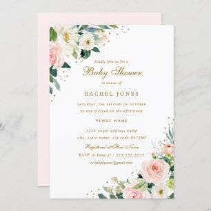 Blütenrosa Golddusche für Hochzeitskinder Einladung