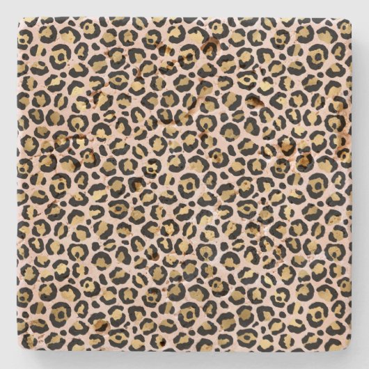 Blütenrosa Goldleopard Steinuntersetzer (Vorderseite)