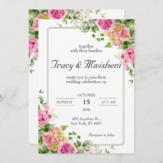 Blütenrosa Hochzeit Einladung (Vorne/Hinten)