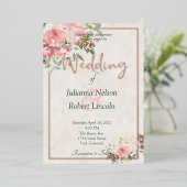 Blütenrosa Hochzeit mit Blumen Folieneinladung (Stehend vorne)