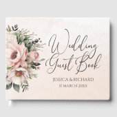 Blütenrosa Hochzeitsschrift mit individuellem Gäst Gästebuch (Vorderseite)