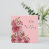 Blütenrosa Holyhock Blütenhochzeit Einladung (Stehend Vorderseite)