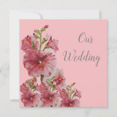 Blütenrosa Holyhock Blütenhochzeit Einladung (Vorderseite)