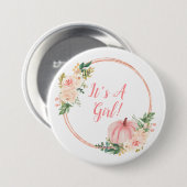 Blütenrosa Kürbis Es ist ein Mädchen Button (Vorne & Hinten)