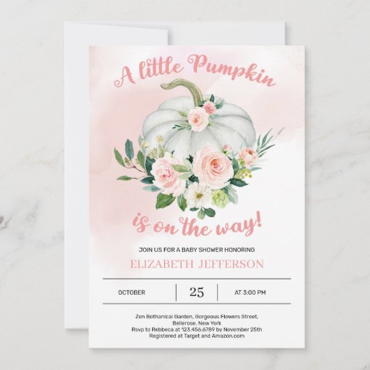 Blütenrosa Kürbisbrunnendusche Einladung (Vorderseite)