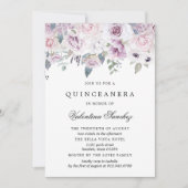 Blütenrosa Lila Aquarellfarben Quinceanera Einladung (Vorderseite)