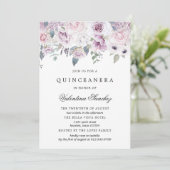 Blütenrosa Lila Aquarellfarben Quinceanera Einladung (Stehend Vorderseite)
