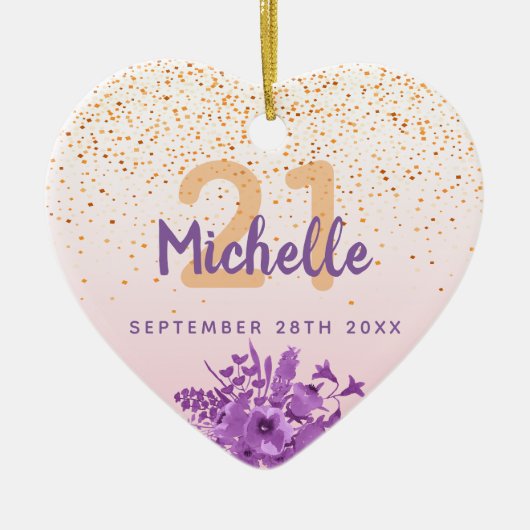 Blütenrosa lila Blütenmonogramm Keramik Ornament (Vorne)