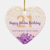 Blütenrosa lila Blütenmonogramm Keramik Ornament (Hinten)