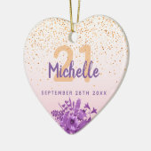 Blütenrosa lila Blütenmonogramm Keramik Ornament (Links)