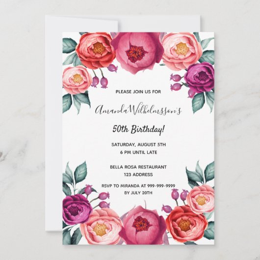 Blütenrosa lila Rose Einladung (Vorderseite)