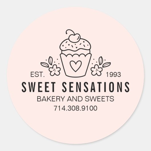 Blütenrosa Moderne Bäckerei Aufkleber für Backware (Vorderseite)
