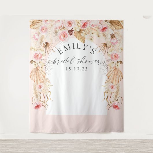 Blütenrosa Moderner Boho Blumenpracht im Hintergru Wandteppich (Vorderseite)