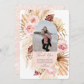 Blütenrosa Modernes Boho Pampas Grass Foto Dankeskarte (Vorne/Hinten)