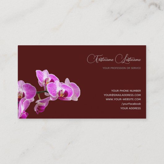 Blütenrosa-Orchideenblüte, dunkelrot Visitenkarte (Rückseite)