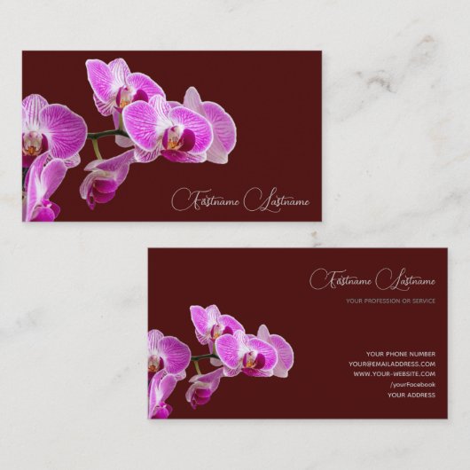 Blütenrosa-Orchideenblüte, dunkelrot Visitenkarte (Vorne/Hinten)