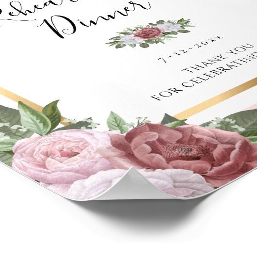 Blütenrosa Probe Abendessen Willkommenszeichen Poster (Ecke)