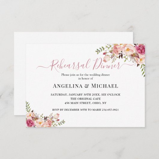 Blütenrosa Probe zum Hochzeitsessen Einladung (Vorne/Hinten)