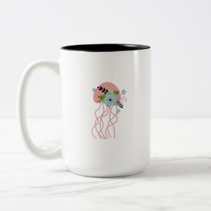 Blütenrosa Qualle Illustrations-Tasse Zweifarbige Tasse