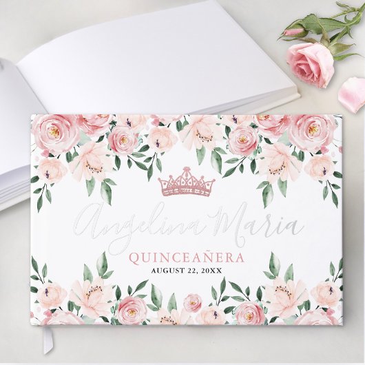 Blütenrosa Quinceanera Gästebuch