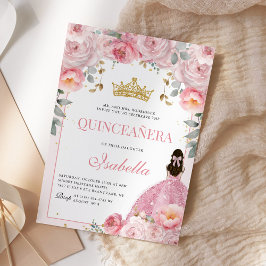 Blütenrosa Quinceanera Gold Prinzessin Einladung