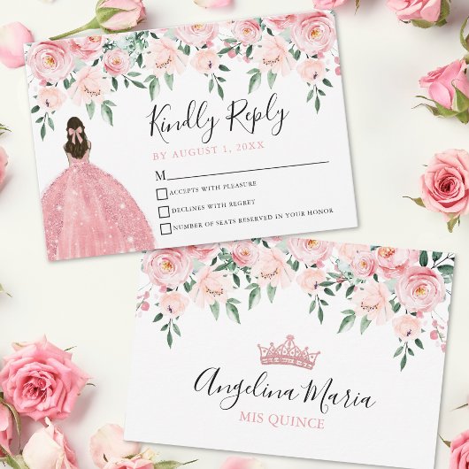 Blütenrosa Quinceanera RSVP-Karte RSVP Karte