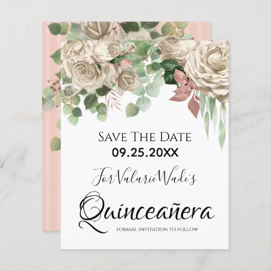 Blütenrosa Quinceanera Save the Date (Vorne/Hinten)