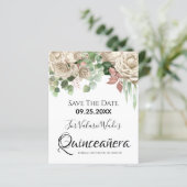 Blütenrosa Quinceanera Save the Date (Stehend Vorderseite)