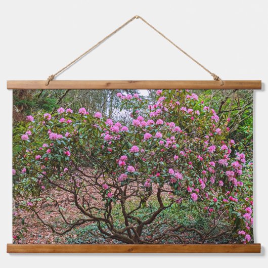 Blütenrosa Rhododendron Shrub Floral Wandteppich Mit Holzrahmen (Vorne)