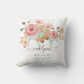 Blütenrosa Rose Baby Girl Birth Stats Weiß Kissen (Vorderseite)