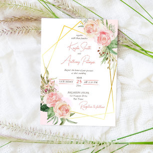 Blütenrosa Rose Blumen Hochzeit einladen Einladung