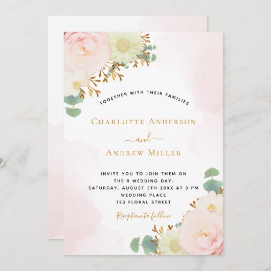 Blütenrosa Rose Blütengold Hochzeit (Vorne/Hinten)