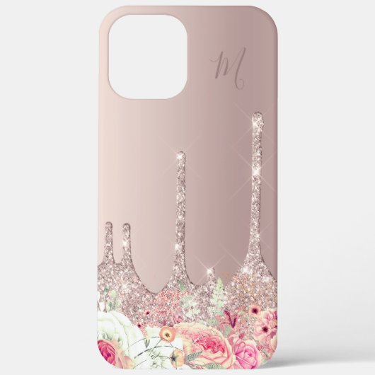 Blütenrosa Rose Gold Glitzer Tropfen Monogramm Case-Mate iPhone Hülle (Rückseite)