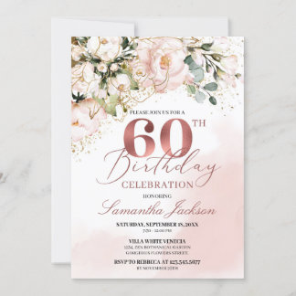Blütenrosa Rose Goldbarren 60. Geburtstag Einladung