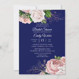 Blütenrosa Rose Navy Blue Brautparty Einladung