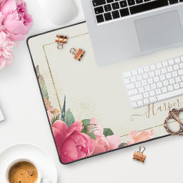 Blütenrosa Rosen Gold Bilderbuchmatte Schreibtischunterlage