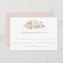 Blütenrosa Rosengrün Hochzeitskarte RSVP