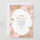 Blütenrosa-Schmetterling Quinceañera-Foto Dankeskarte (Vorderseite)