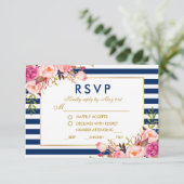 Blütenrosa Streifen Hochzeit RSVP Karte (Stehend Vorderseite)
