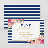Blütenrosa Streifen Hochzeit RSVP Karte (Vorne/Hinten)