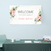 Blütenrosa und blaue Blumen - Willkommen Banner (Messeveranstaltung)