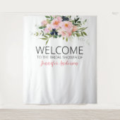 Blütenrosa und blaue Blumen - Willkommen Wandteppich (Vorderseite)