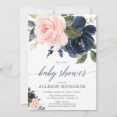 Blütenrosa und blumenblaue Babydusche Einladung (Vorderseite)