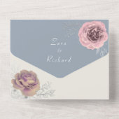 Blütenrosa und dutzende blaue Hochzeit All In One Einladung (Rückseite)