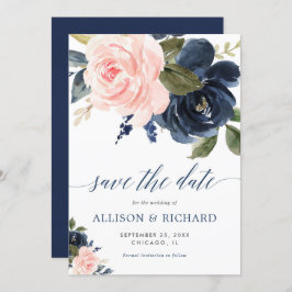 Blütenrosa und marineblau Save the Date Einladung